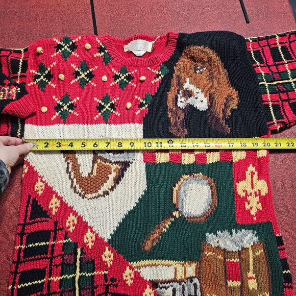 Vtg 1990 Eagles Eye Tartan Plaid Sweater Sz M Hound Dog Pipe Ugly Christmas - Picture 7 of 12